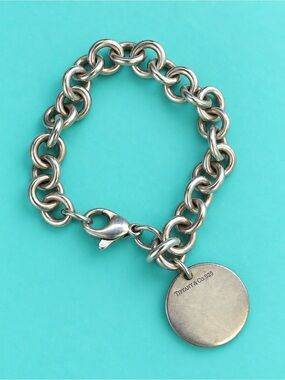 Rare Authentic Vintage Tiffany & Co. 925 Sterling Silver Round Disc Tag Bracelet